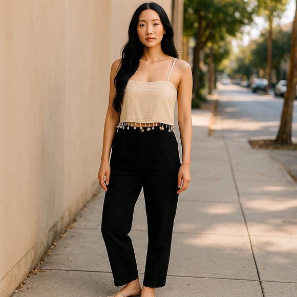 Jason Wu Crop Top Womens 8 Beige Mother of Pearl Shell Beaded Trim Summer NWT - Picture 13 of 13